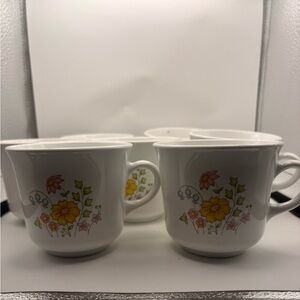 Corelle Floral Dinner Set Glass Cups Plates White Yellow Pink Blue Corning USA